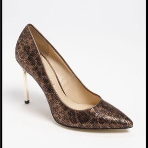 Enzo Angiolini Infinity Metallic Leopard Print Pointed Toe Heels